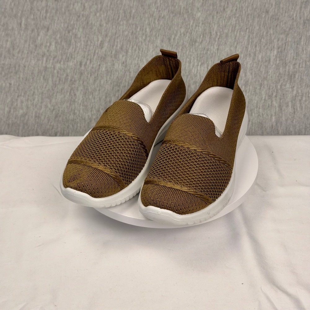 Tan Brown Knit Slip On Sneakers Lightweight Breathable Walking Shoes Size 37